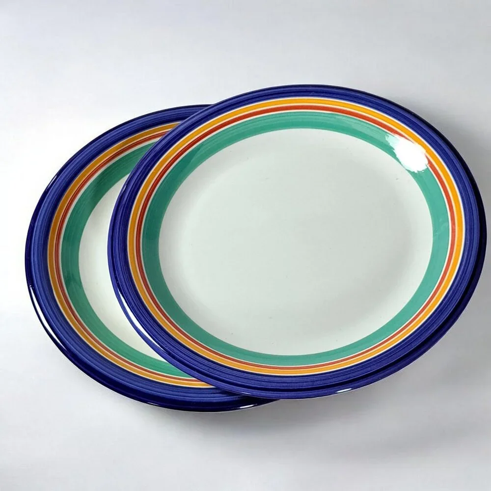 Crate & Barrel Striped Dinner Plates 10” Made In Italy Set Of 2